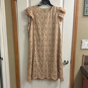 SHEIN Tan Floral Eyelet Mini Dress